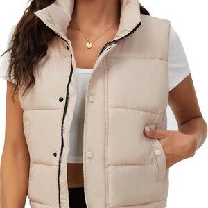 Womens Puffer Vest Sleeveless Puffy Cropped Vests Stand Collar Vest Lightweight